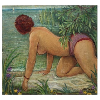 Jules Gaillepand, La Baigneuse Inquiète, 1932, Oil on Canvas For Sale