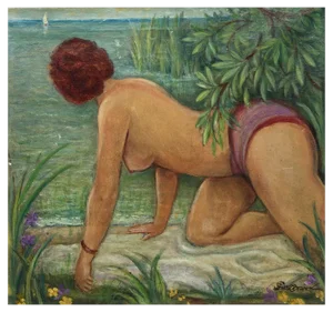 Jules Gaillepand, La Baigneuse Inquiète, 1932, Oil on Canvas