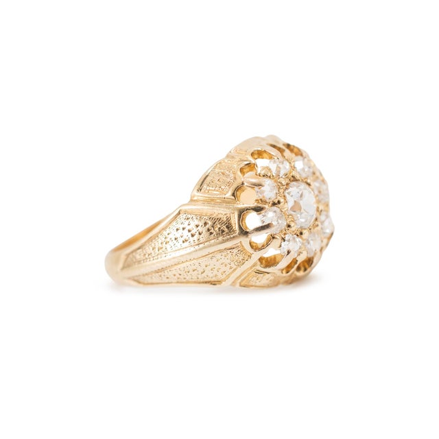 Antique Victorian 18k Yellow Gold 0.56ct Old Cut Diamond Cluster Engagement Ring, Size 5.5 For Sale - Image 4 of 9