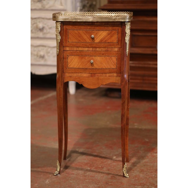 19th Century French Marquetry And Bronze Walnut Nightstand With Grey Marble Top Chairish