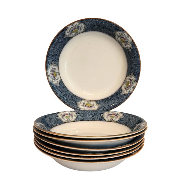 Blue Antique J & G Meakin Newark Soup Tureen & Bowl Set – Blue Floral & Gold Trim- 7 Pieces For Sale - Image 8 of 9