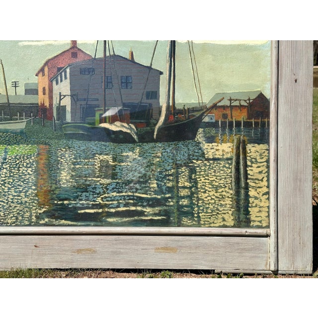1940s Louis Thompson Rockport School Harbor Scene Oil Painting For Sale - Image 4 of 10