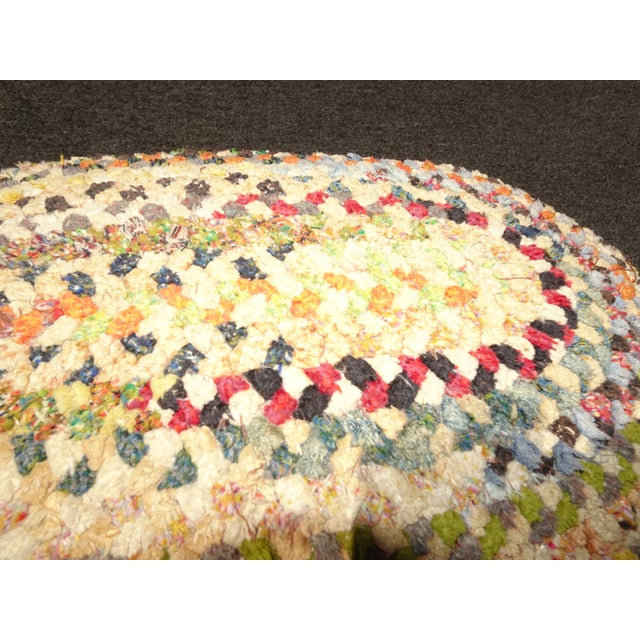 Vintage French Country Gold Multi-Colored Braided Footstool For Sale - Image 9 of 12