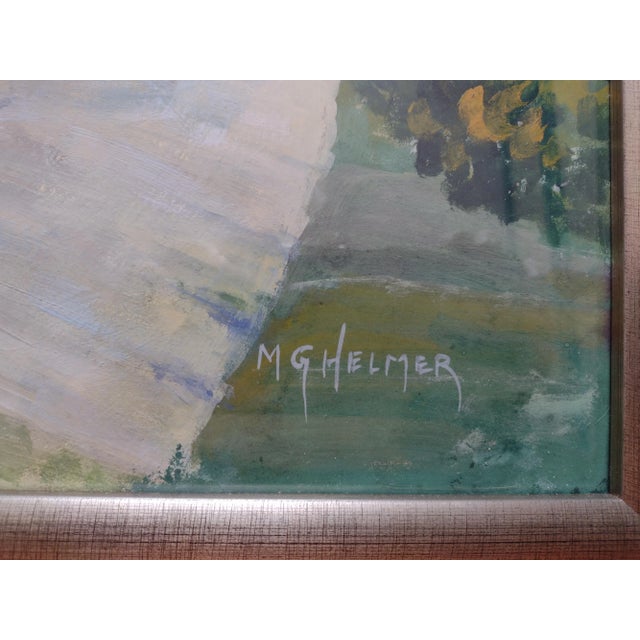 Vintage Impressionist House and Trees Green Painting, Framed For Sale - Image 4 of 7