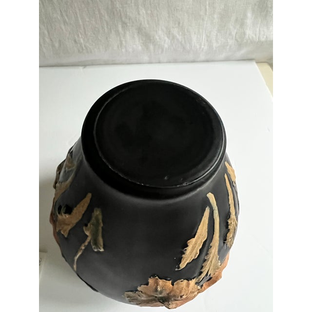 Tiffin Black Amethyst Satin Glass Vase With Coralene Poppies, Circa 1930s For Sale - Image 4 of 12