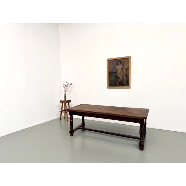Vintage Farmhouse Table in Walnut with Turned Legs, 1950s For Sale - Image 11 of 18