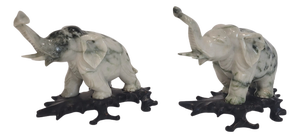 Vintage French Elephant Paperweights in Veined Marble, 1980s, Set of 2