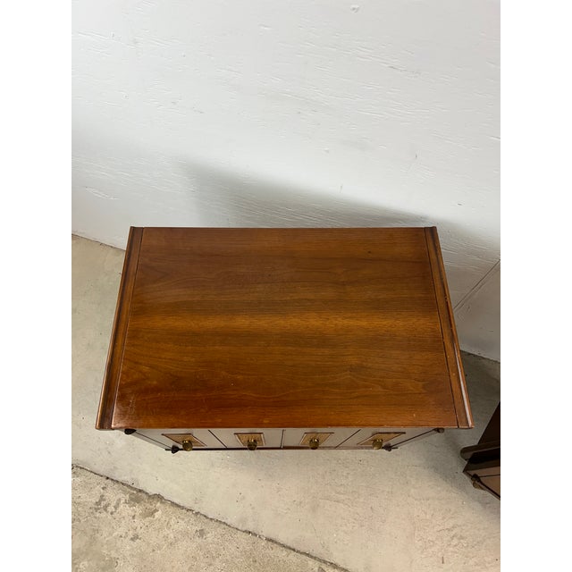 Mid Century Modern Pair of Nightstands With Cane Front and Brass Hardware For Sale In Philadelphia - Image 6 of 12