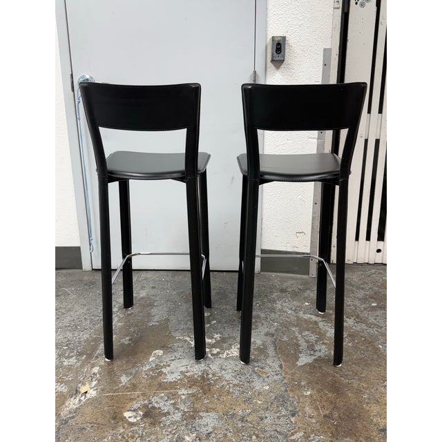 Late 20th Century Frag for Design Within Reach Vintage Italian Leather Barstools, Pair For Sale - Image 5 of 12