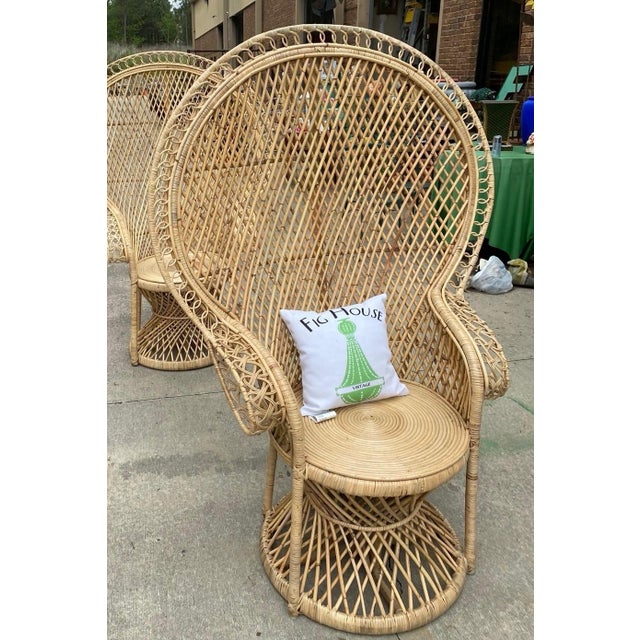 Boho Chic Large Vintage Boho Chic Sturdy Wicker Intricate Peacock Chair For Sale - Image 3 of 8