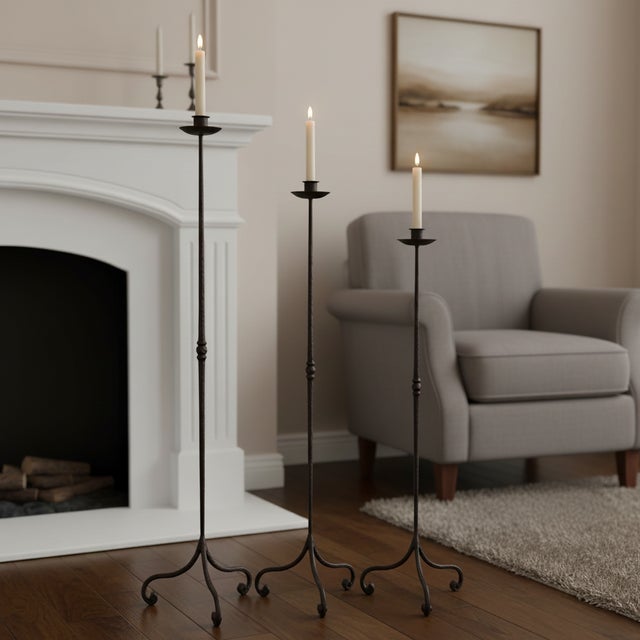 The Refined Scroll Trio: Floor Candelabra Set ️ Merge the simplicity of modern lines with the romance of antique design....