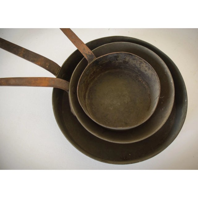 Antique Copper and Iron Handled Saucepans, Set of 3 For Sale - Image 3 of 4