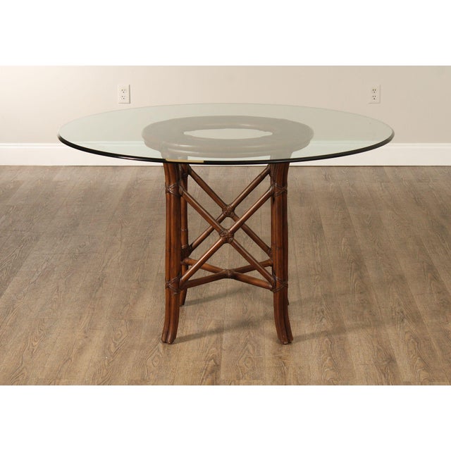 Hollywood Regency Hollywood Regency Round Glass Top Rattan Dining Table For Sale - Image 3 of 17