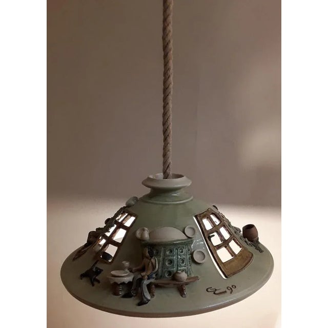 Vintage Handmade Ceiling Lamp in Colored Figurative Ceramic, 1990 For Sale - Image 9 of 10