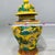 Ceramic Pair of Chinese Yellow Ground Porcelain Temple Jar | Famille Rose Mandarin Ducks & Lotus Motif For Sale - Image 7 of 9