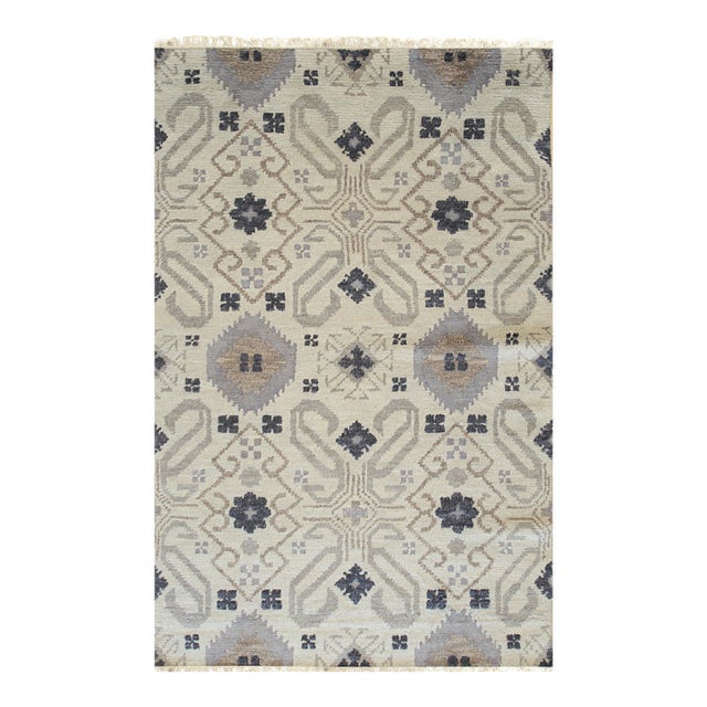6x9 Quinn Oushak Gray Geometric Modern Hand Knotted Wool Carpet Rug For Sale