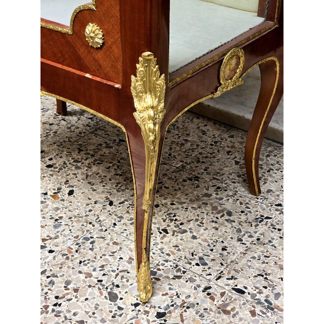Louis XV Marquetry Bedside Cabinet With Glass Door, Marble Top & Gold Accents For Sale - Image 9 of 9