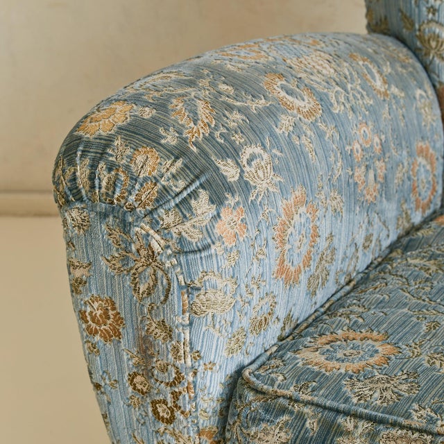 Italian Wingback Lounge Chair in Original Blue Upholstery, 1950s For Sale - Image 16 of 17