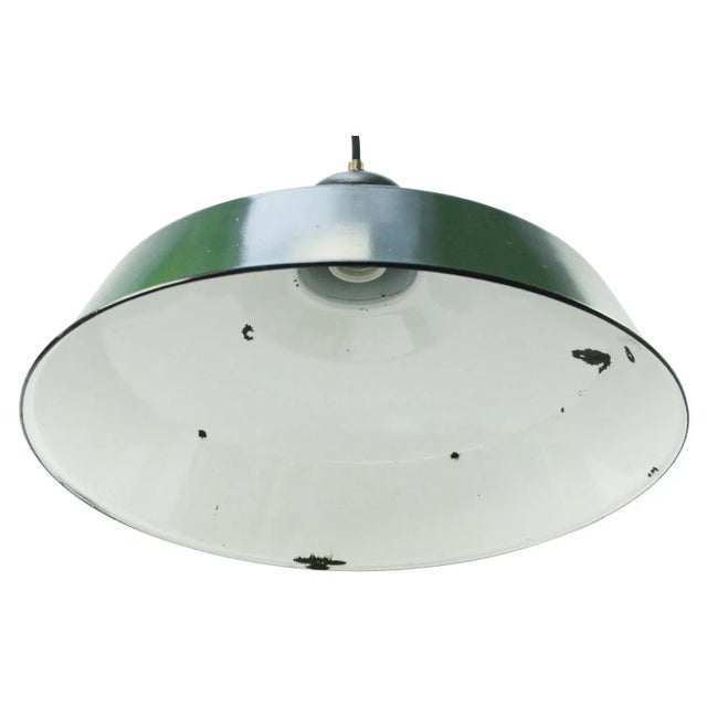 Industrial Vintage Industrial American Green Enamel Pendant Light For Sale - Image 3 of 5