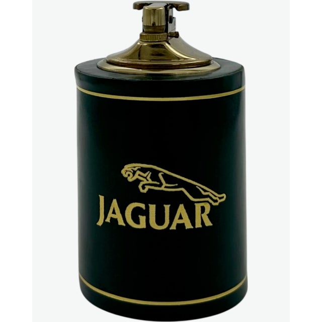Metal Vintage Jaguar Green Leather Table Lighter Made in England For Sale - Image 7 of 11