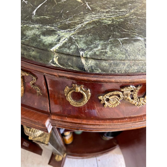 Wood Vintage French Empire Style Demilune Marble Top Bar Cabinet With Bronze Ormolu For Sale - Image 7 of 8