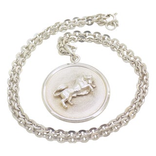 Vintage Italian Handmade Sterling Silver 925 Medallion and 835 Chain with Taurus Zodiac, Italy, 1970s For Sale