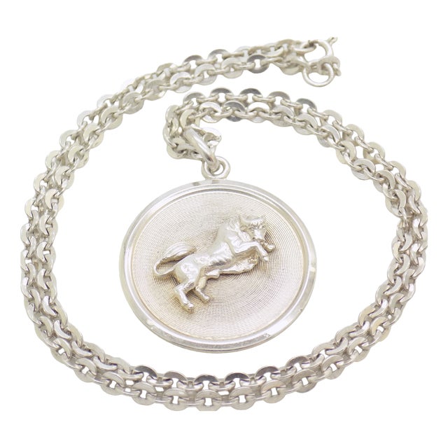 Vintage Italian Handmade Sterling Silver 925 Medallion and 835 Chain with Taurus Zodiac, Italy, 1970s For Sale