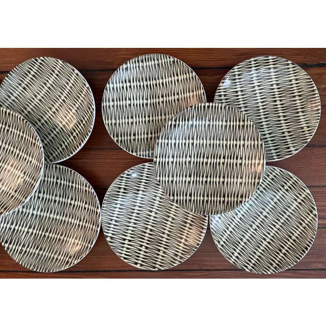 Mid-Century Modern French Pottery Basketweave Faux Wicker Side Plates or Small Low Bowls Molin Charolles - a Set of 10 For Sale In New York - Image 6 of 8