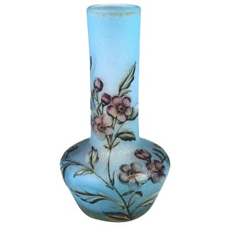 Art Nouveau Vase with Blossom on Stems Decor from Daum Nancy, Lorraine, France, 1900s For Sale