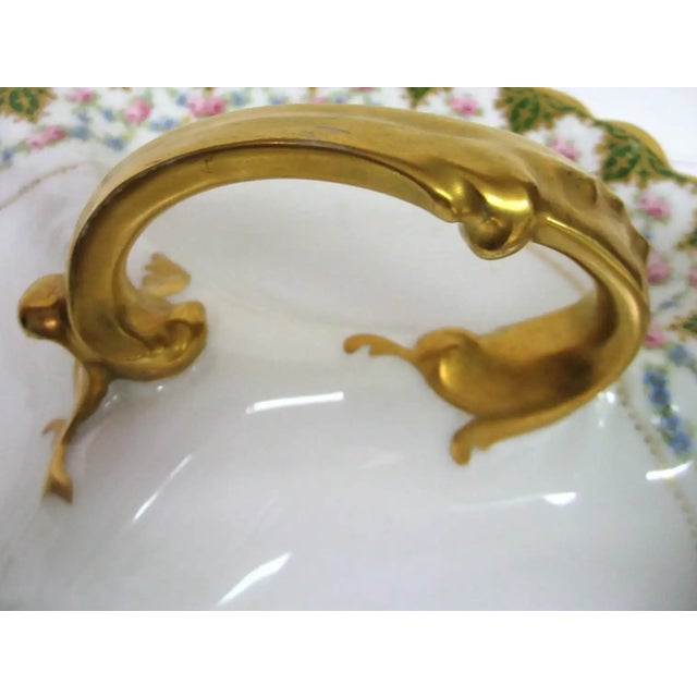 Victorian 18th Century Limoges France Déposé Hand-Painted Divided Dish With Gold Handle (C. 1891–1914) For Sale - Image 3 of 11