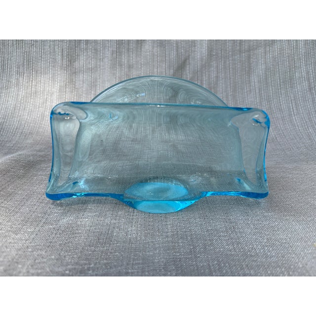 Vintage Folded Blue Art Glass Napkin Holder For Sale - Image 12 of 12