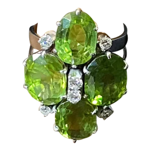 Mid Century 18k White Gold Cocktail Peridot and Diamond Ring