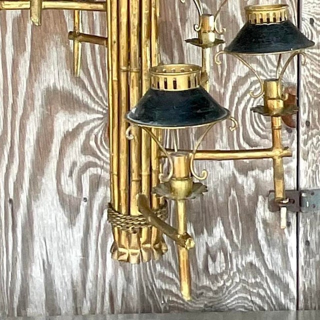 Vintage Late 20th Century Regency Gilt Bamboo Spiral Chandelier For Sale In West Palm - Image 6 of 14