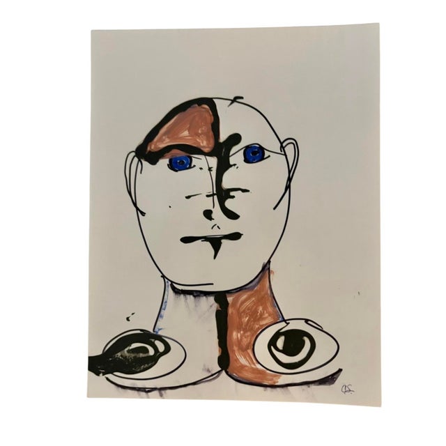 Abstract Face Painting by Artist Christopher Shoemaker, Signed, 11” X 8.5” For Sale - Image 6 of 6