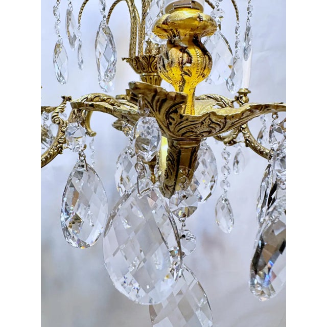 Metal 1930's Ornate Bronze Chandelier With Crystal Pendant For Sale - Image 7 of 12
