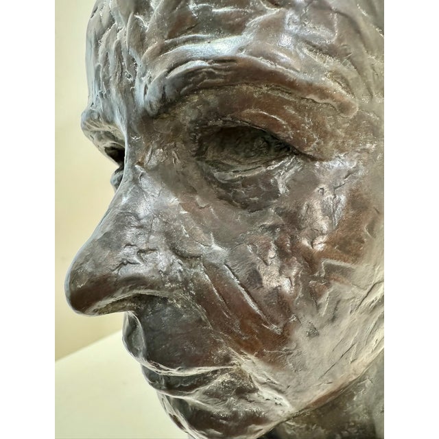 1960s Larry Mohr Dark Bronze Bust Sculpture Signed From Artist Estate For Sale - Image 9 of 11