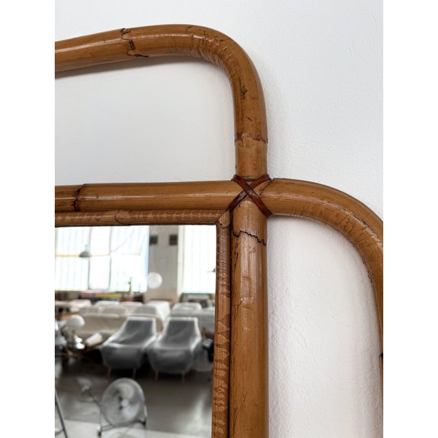 Large Italian Organic Wall Mirror in Rattan and Bamboo, 1970s For Sale - Image 14 of 15