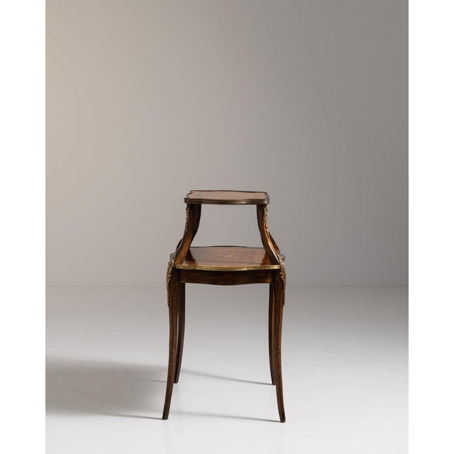1880-1889 France Rich Walnut Brown Two-Tier Walnut Side Table For Sale - Image 9 of 11