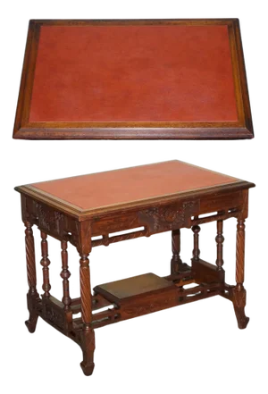 Late 19th Century Continental Carved Walnut Writing Table with Leather Inlay Top