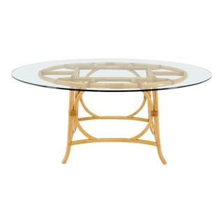 Oval Glass Top Bamboo Base Mid-Century Modern Dining Kitchen Table For Sale