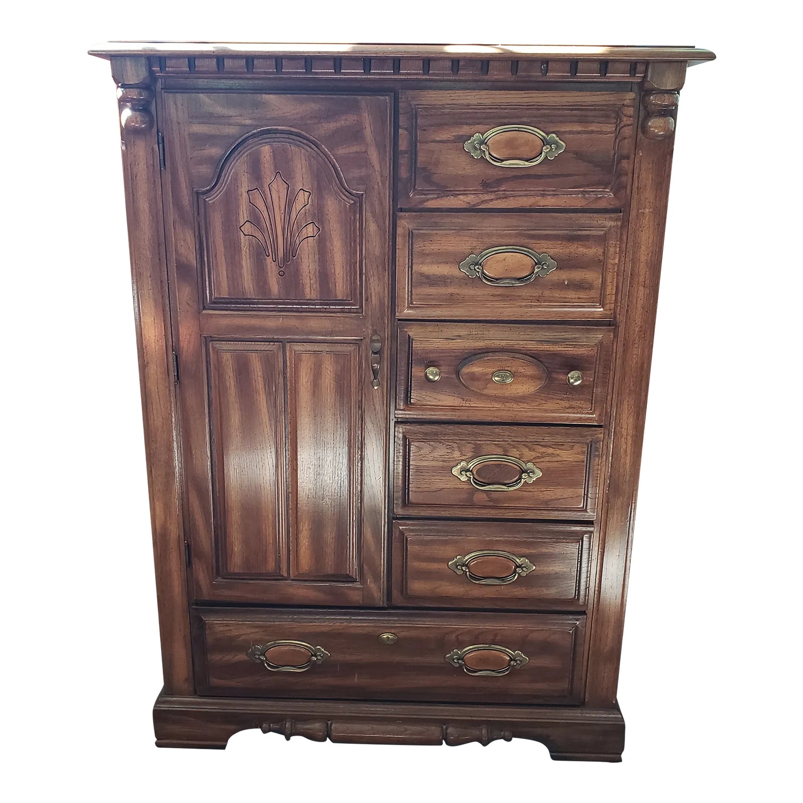 Late 20th Century Solid Wood Armoire With 6 Drawers and 1 Cabinet With