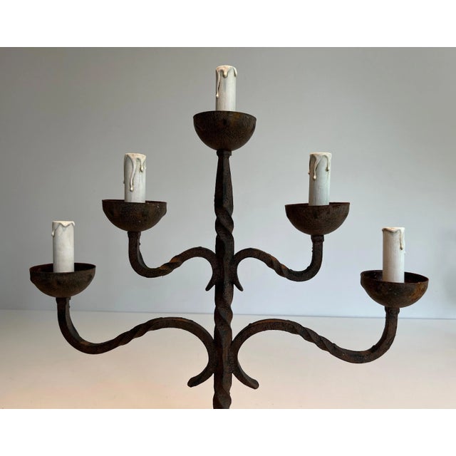 1950s 1950s Wrought Iron Candlestick With 5 Lights For Sale - Image 5 of 12