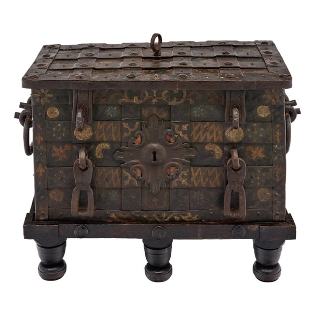 17th Century Spanish Baroque Iron-Mounted Dowry Chest For Sale