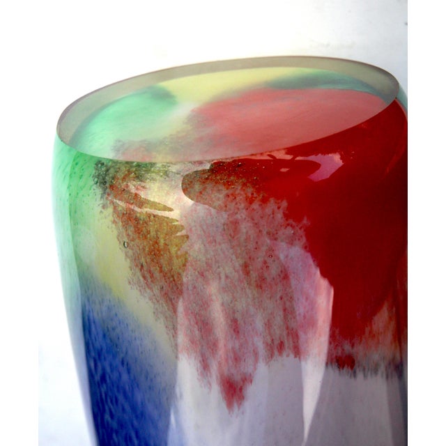 Glamorous Mid-Century Cased–Glass Block Vase With Red Interior - Makora Krosno Poland For Sale - Image 16 of 17
