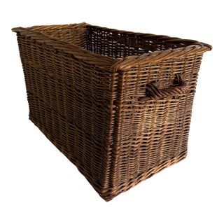 French Wicker Elongated Basket W/ Handle For Sale