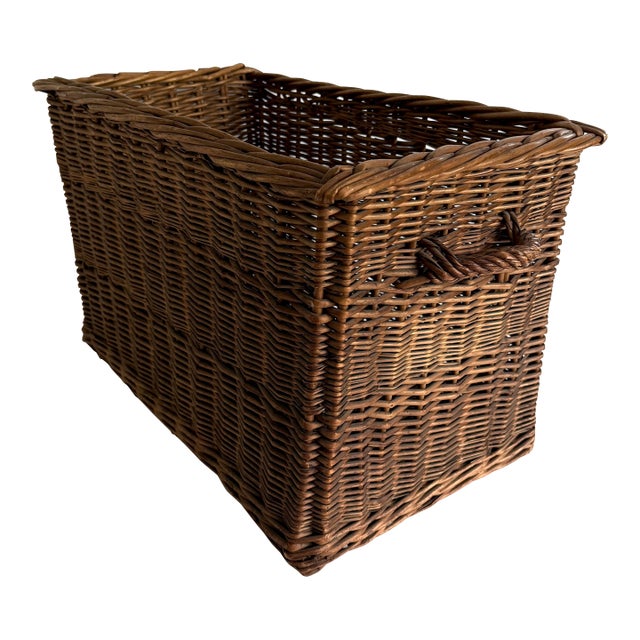 French Wicker Elongated Basket W/ Handle For Sale