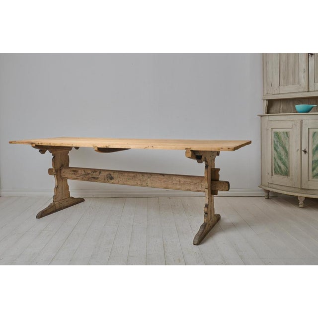 Large Antique Swedish Dining Trestle Table in Pine For Sale - Image 3 of 17