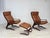 1970s, Norwegian design by Else &amp; Nordahl Solheim. Set of 2 chairs with footstool, model "Kengu". Brown furniture...