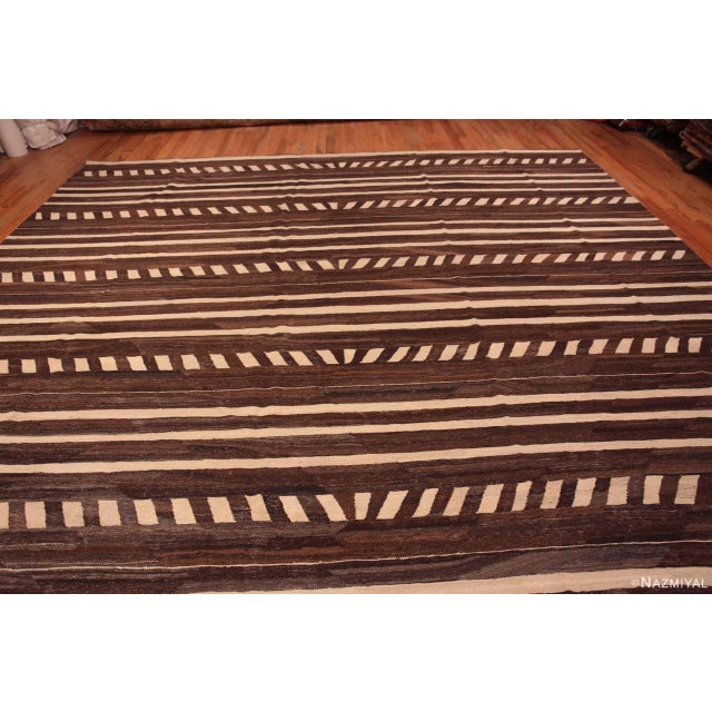 Textile Large Brown Cream Geometric Flatwoven Modern Contemporary Kilim Area Rug For Sale - Image 7 of 7