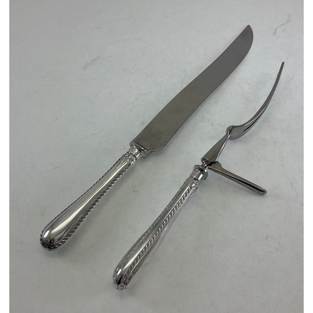 1980s Silver Pair Carving Set, Carving Fork & Carving Knife, Feather Edge. For Sale - Image 13 of 14